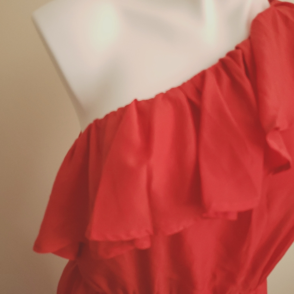 Francesca's Ruffle One Shoulder Red Dress Medium - Picture 2 of 10